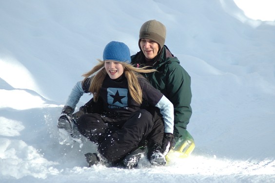 Rebecca and Ellen Tobogganing
